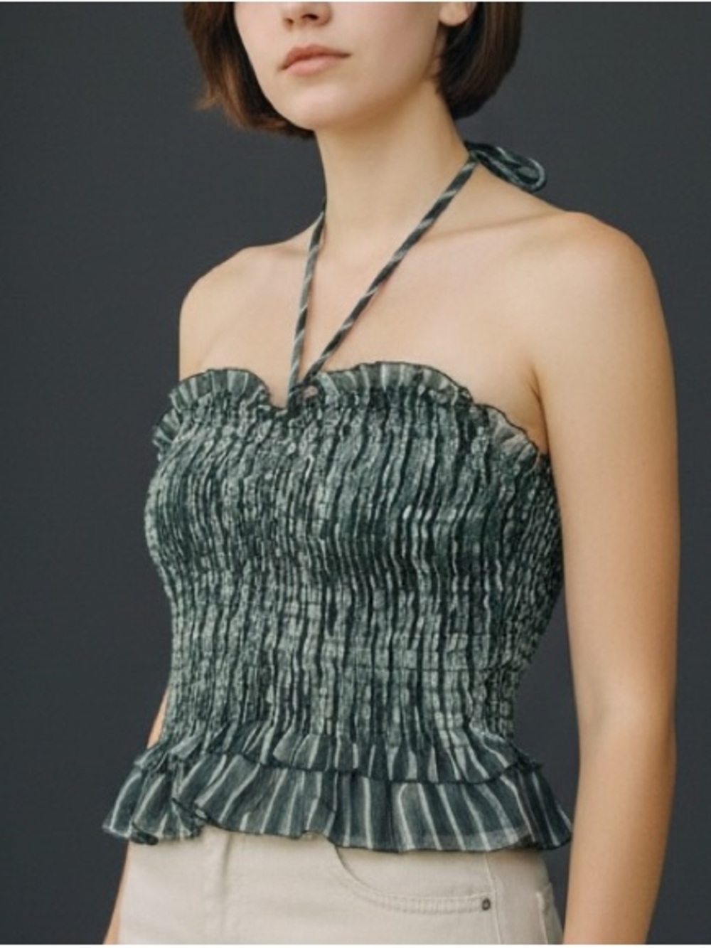 Moon River Smocked Halter Peplum Top in Deep Green
